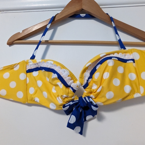 Betsey Johnson Yellow & Blue Polka Dot Bikini Halter or Bandeau - US Small - Picture 3 of 5